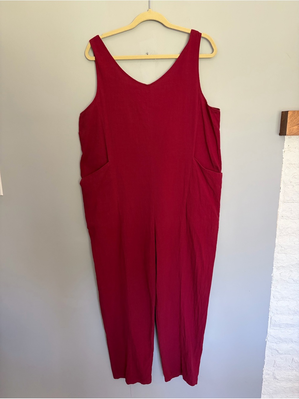 Harem Jumpsuit Women’s Size L 100% Cotton Hot Burgundy Dark Red Pockets Dance